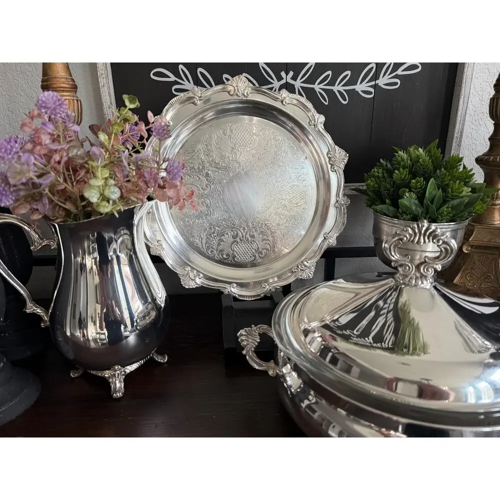 Vintage International Silver Water Pitcher Silver Plated Footed Ice Guard
